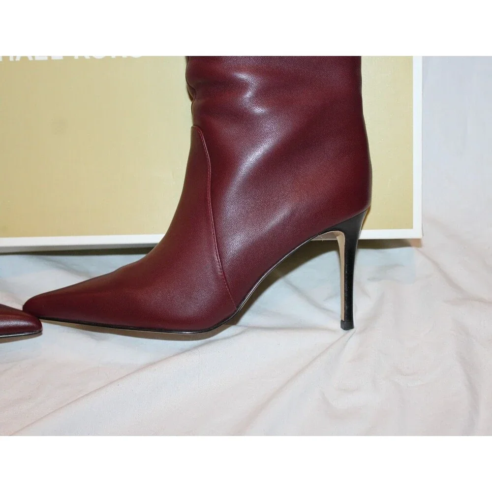 Michael Kors Dawn Tall Ruched Leather Heeled Boots Oxblood NEW $300 SZ 7 M